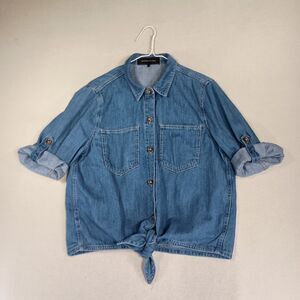 Bcbg Maxazria Womens Denim Top Size M Button Front Tie Country Western Retro